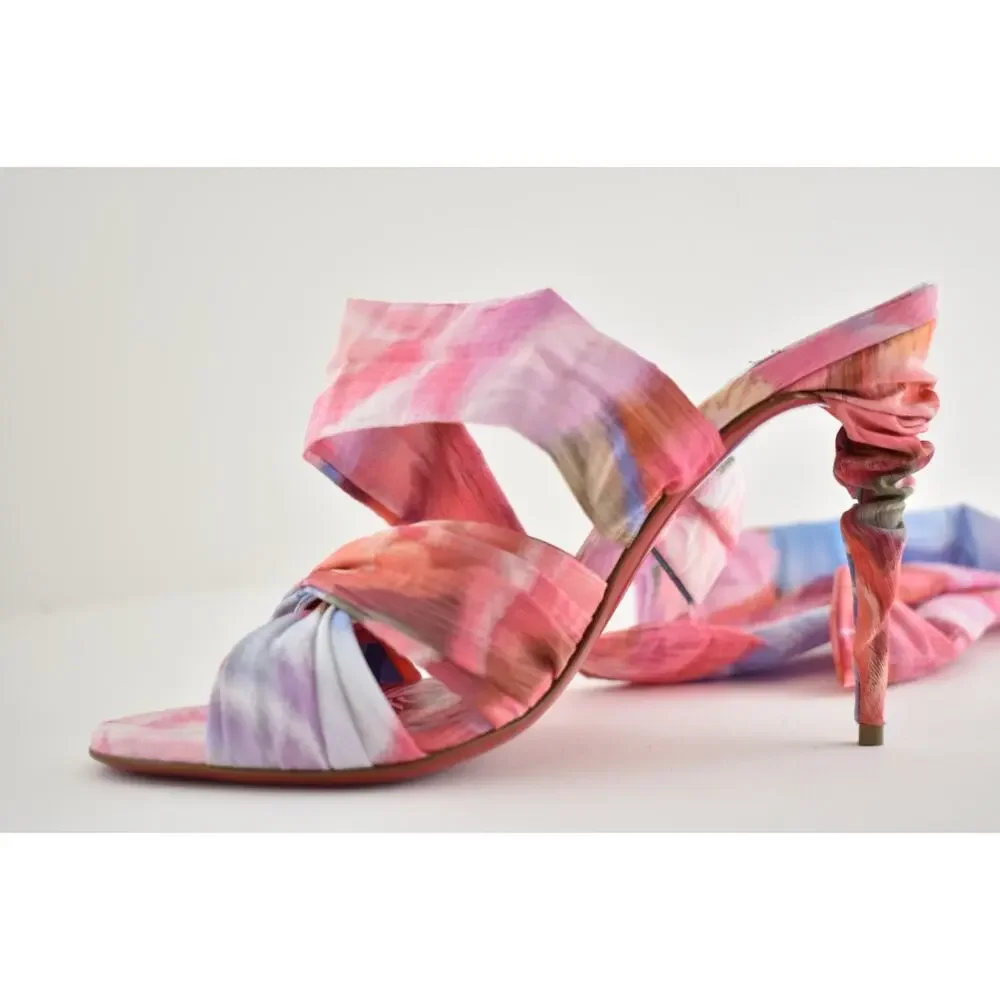 Christian Louboutin Affabula Lace Up 100 Pink Floral Tie Sandal Heel Pump 36